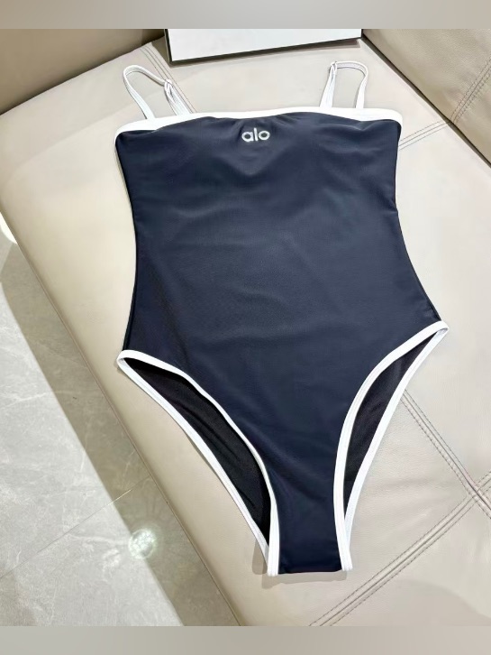 Alo Yoga Black One-Piece Swimsuit With White Trim